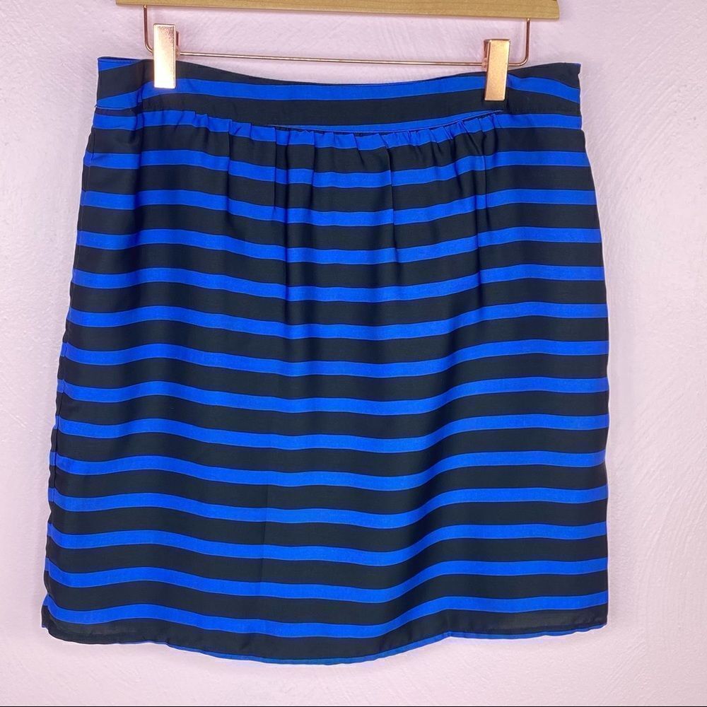 Dalia Collection Striped Pleat Front Pencil Skirt Royal Blue & Black 6